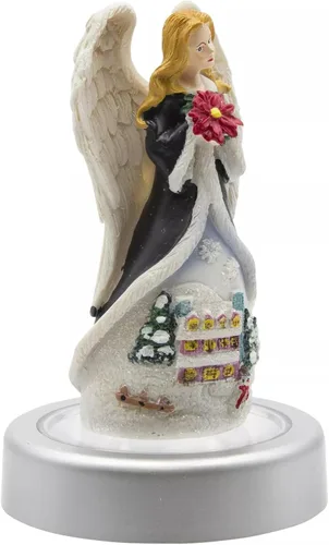 Vista 2 de Joyful Moments - Figura de ángel de 5 pulgadas con pedestal iluminado que cambia