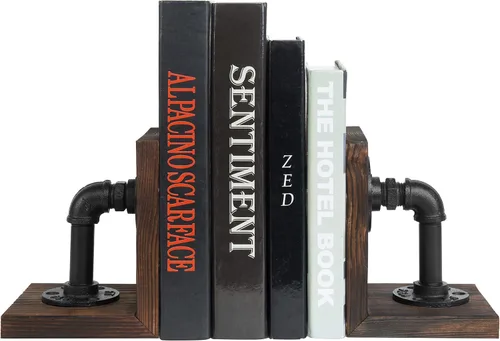 Vista 6 de MyGift Sujetalibros Decorativos, Sujetalibros para Estantes, Sujetalibros de Metal para Libros Pesados, Decoración de Oficina para Hombres, Tope