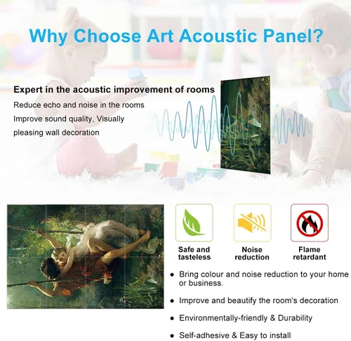 Vista 7 de JBER Paneles acústicos artísticos, paquete de 8 paneles acústicos para decoración de pared con autoadhesivos, paneles de absorción de sonido