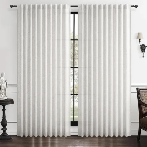 Vista 33 de Cortinas translúcidas de lino beige blanco de 84 pulgadas de largo, 2 paneles, cortinas modernas con filtrado de luz y privacidad, riel de techo
