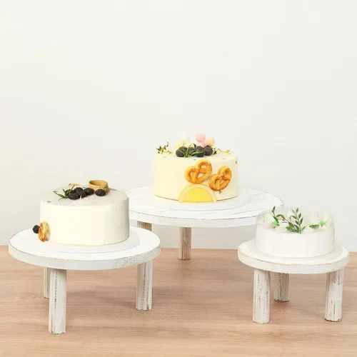 Vista 14 de Efavormart - Juego de 3 pedestales de postre semicírculo de madera marrón rústica de 3 niveles, elevadores de exhibición de cupcakes de media luna
