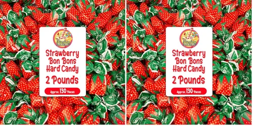Vista 9 de Caramelo duro relleno de fresa - Bolsa de 2 libras, Bon Bons envueltos individualmente Strawberry Bon Bons Candy Bulk Bag (Approx. 130 Pieces)