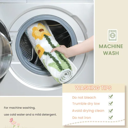 Vista 6 de Tapete de baño floral súper absorbente, antideslizante, lavable a máquina, bonito tapete de baño esponjoso para fregadero, dormitorio y sala
