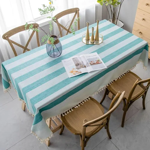 Vista 9 de Party Table Cover, 24 x 24 inch, Square, Blue Green-Patchwork, Cotton Linen Patchwork Table Cloth Washable