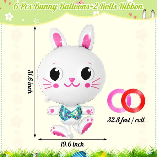 Vista 2 de 6 globos de conejo, globos grandes de conejo de Pascua de 32 pulgadas, globo de aluminio en forma de conejo, lindo globo de conejo de Mylar