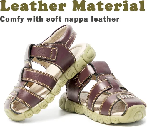 Vista 2 de Athlefit Sandalias de cuero para niños y niñas, sandalias de cuero para deportes al aire libre, sandalias casuales