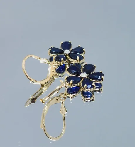 Vista 4 de Galaxy Gold GG Pendientes colgantes de zafiro azul natural de oro de 14 quilates
