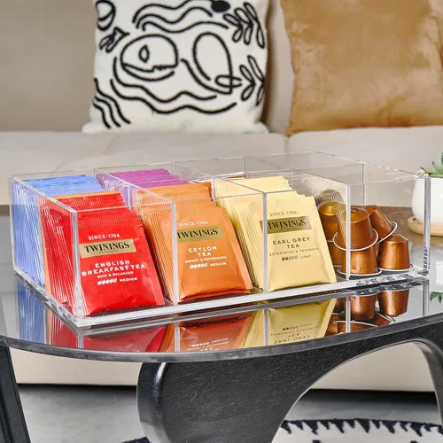 Vista 7 de Organizador de bolsas de té de acrílico resistente, caja de Tipo B (8 compartimentos)