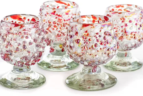Vista 19 de Vasos de Chupito de Tequila Auténticos Mexicanos Soplados a Mano - Juego de 4 - 2 oz - Mini Vasos de Coñac - Base Pesada - Coñac (Aurora Boreal)