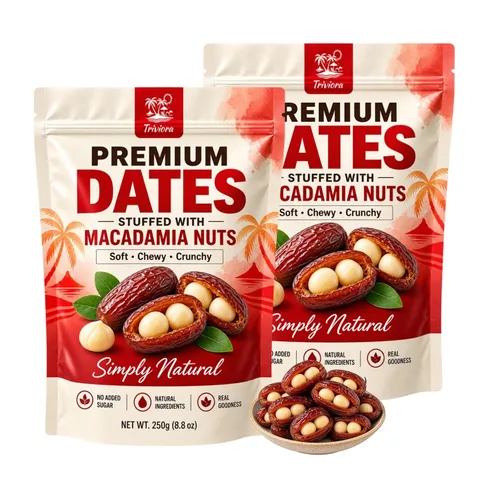 Vista 9 de Dátiles rellenos de macadamia, fechas premium con nueces de macadamia, 8.8 Rojo
