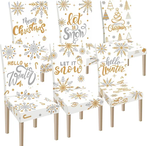 Vista 10 de Ganeen 6 piezas de fundas para sillas navideñas, funda para respaldo de silla de Navidad, funda elástica para asiento de Navidad lavable, protector