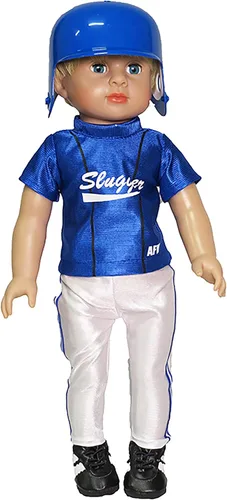 Vista 3 de American Fashion World Uniforme de béisbol azul 7 piezas para muñecas de 18 pulgadas Calidad premium y diseño moderno Ropa de muñeca