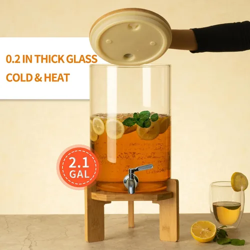 Vista 3 de L'ÉPICÉA Dispensador de bebidas, dispensador de bebidas de vidrio con soporte, dispensador de bebidas para fiestas, dispensador de bebidas