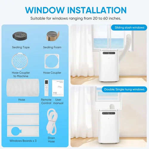 Vista 9 de Aire acondicionado portátil de 12000 BTU para refrigeración de habitaciones de hasta 500 pies cuadrados, unidad de CA portátil silenciosa 3 en 1