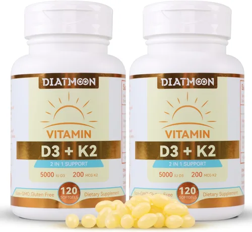 Vista 9 de Cápsulas blandas de suplemento de vitamina D3 K2, vitamina D3 5000 UI y vitamina K2 MK7 200 mcg, soporte para huesos y dientes, fácil de tragar, 120
