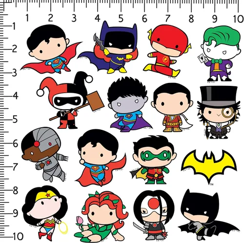 Vista 2 de Paquete variado de calcomanías de vinilo de lujo de 50 unidades de Justice League Chibi Superhero - Calcomanías troqueladas para laptop, botella