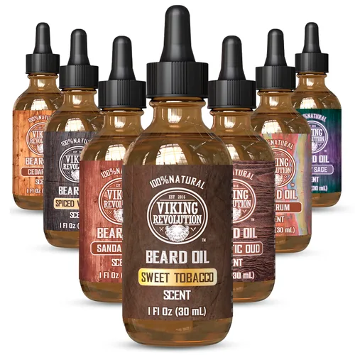 Vista 9 de Viking Revolution Aceite de barba de ron de bahía para hombres, suavizante y acondicionador natural con aceites de argán y jojoba para fortalecer e