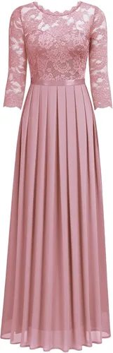 Vista 5 de Miusol Vestido largo formal de dama de honor con encaje floral y manga 34 para mujer