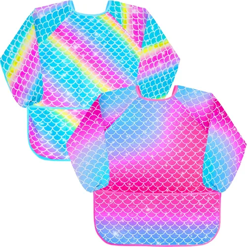 Vista 9 de Sylfairy Bata de arte para niños, impermeable, para pintar, delantal de pintura para niños pequeños