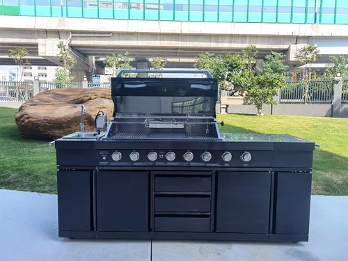 Vista 2 de Parrilla de cocina de acero inoxidable 3 en 1 negro para barbacoa al aire libre, isla de cocina, gas licuado de gas licuado de gas licuado de gas