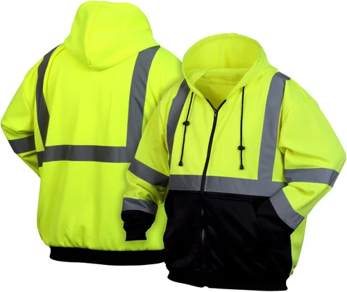 Vista 5 de Pyramex RSZH32 Series Sudaderas Hi Vis Lime Zipper Sudadera con parte inferior negra
