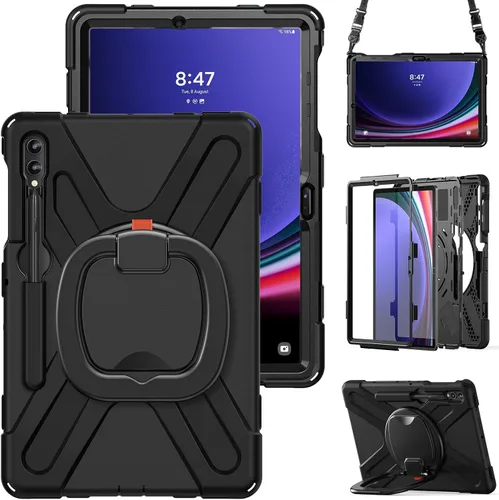 Vista 24 de Funda de silicona resistente para Samsung Galaxy Tab S9+ de 12.4 pulgadas 2023/S8+ /S7+/S7 Fe, con correa para el hombro, soporte para bolígrafo S