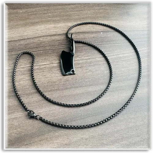 Vista 4 de Xusamss Collar de chef colgante de cuchillo de cocina de acero titanio clásico de moda, cadena de caja de 22 pulgadas Negro