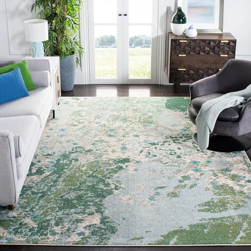 Vista 6 de SAFAVIEH Madison Collection - Alfombra decorativa de 2 pies 2 pulgadas x 4 pies, verde y azul, diseño abstracto moderno, no desprende pelusa