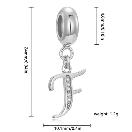 Vista 2 de Abalorios de plata de ley 925 con letra inicial de la A a la Z, para pulseras Pandora (letra F)
