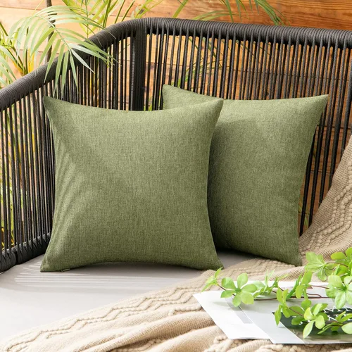 Vista 99 de MIULEE - Paquete de 2 fundas de almohada decorativas para exteriores, impermeables, sólidas, de imitación de lino, para jardín, casa de campo, Azul