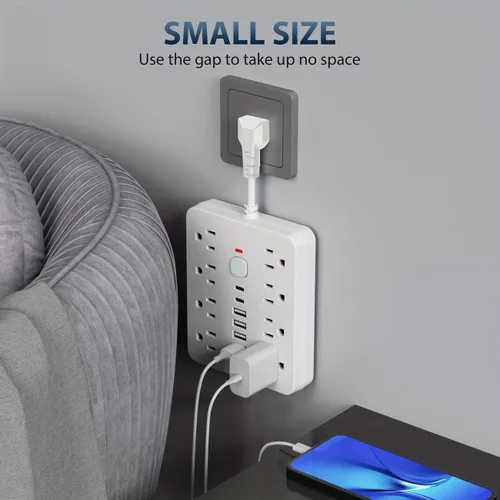 Vista 4 de Regleta de alimentación 14 en 1 con protección contra sobretensiones, interruptor de control de un solo toque, cable de extensión de montaje