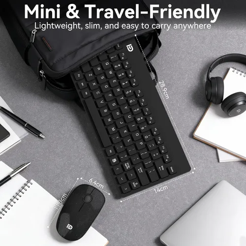 Vista 3 de Mango Era - Combo de teclado y mouse inalámbricos compactos, mini teclado y mouse de viaje pequeños para laptop, juego de teclado inalámbrico USB