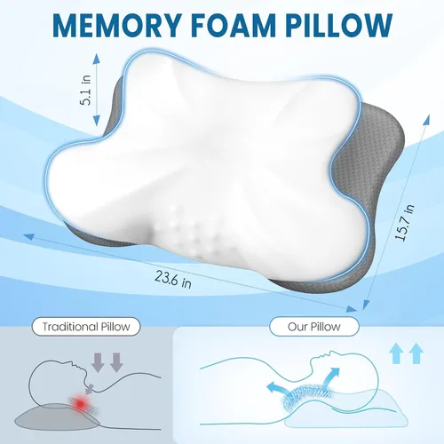 Vista 2 de Almohada para soporte de cuello y hombro, almohada ergonómica de cama para dormir de lado, espalda, boca abajo, color blanco