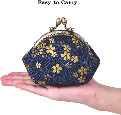 Vista 6 de Oyachic Monedero de lona con diseño floral, estilo vintage, con cierre de cierre, para niñas y mujeres