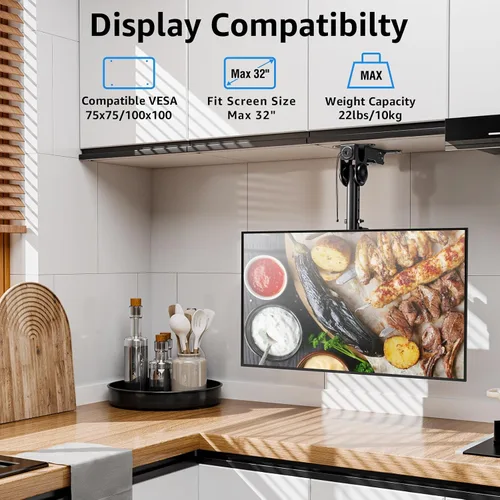 Vista 2 de MOUNTUP - Soporte plegable para debajo del gabinete de TV - Soporte de TV abatible y giratorio, se adapta a pantallas LCD de 13-32" hasta 22 libras