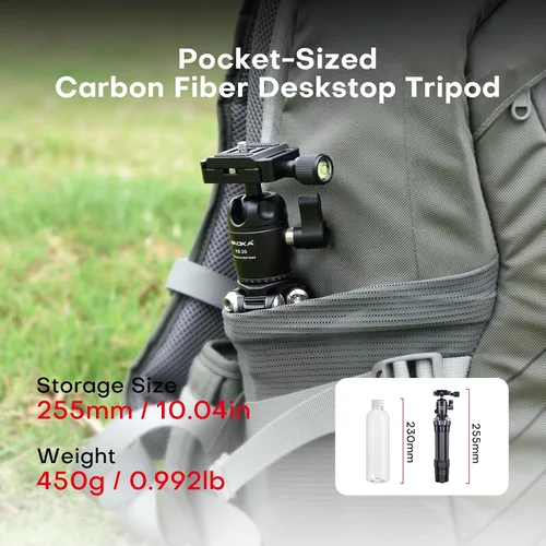 Vista 2 de AOKA Mini trípode de fibra de carbono de 15.75 pulgadas/0.99 libras, trípode compacto de bolsillo de mesa para teléfonos móviles, cámaras sin