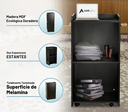 Vista 2 de AdirOffice Podio con ruedas, soporte de anfitriona para restaurante, soporte de podio rodante, negro