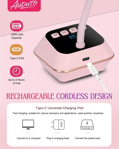 Vista 4 de Lámpara de uñas LED UV para esmalte de uñas de gel, cura flash de 36 W, recargable con cuello de cisne inalámbrico, mini luz de uñas, secadora