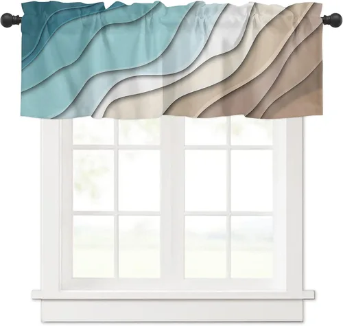 Vista 14 de Cortina de cenefa negra degradada para ventanas de kithchen, negro, blanco, gris, degradado, moderno, abstracto, geométrico, cenefa con bolsillo
