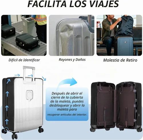 Vista 2 de Funda Transparente de PVC para Maleta, No Requiere Desmontaje Protector de Equipaje Claro Funda para Maleta Negro