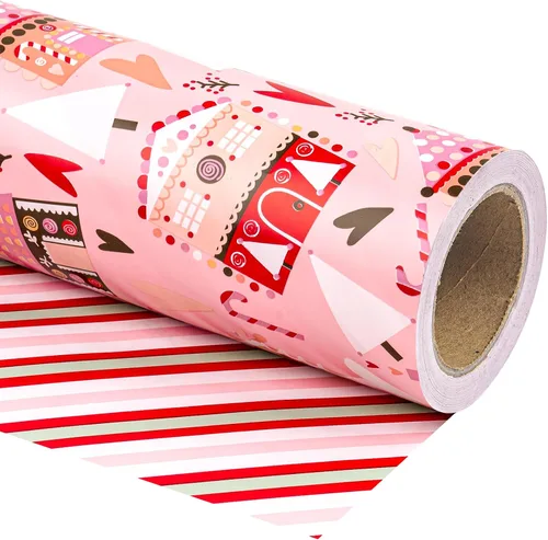 Vista 13 de WRAPAHOLIC - Papel de regalo de Navidad reversible, minirollo, 17 pulgadas x 33 pies, diseño de árbol de Navidad con letras “joy”, perfecto
