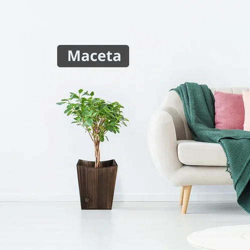 Vista 5 de ETELI Cesta de basura de madera pequeña para oficina, papelera rectangular decorativa con 2 asas para baño, dormitorio, cocina, hotel (marrón)