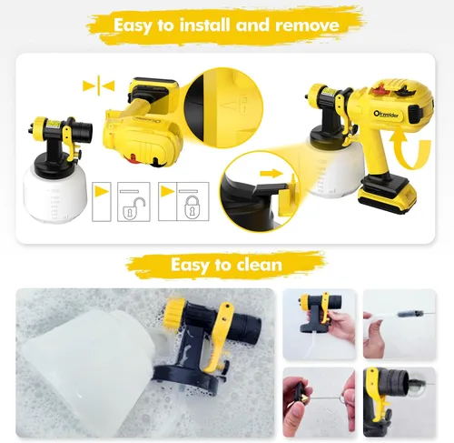Vista 7 de Pulverizador de pintura inalámbrico, pistola de pintura eléctrica con recipiente de 50.7 fl oz, pistola de pintura con 2 cabezales de pulverización