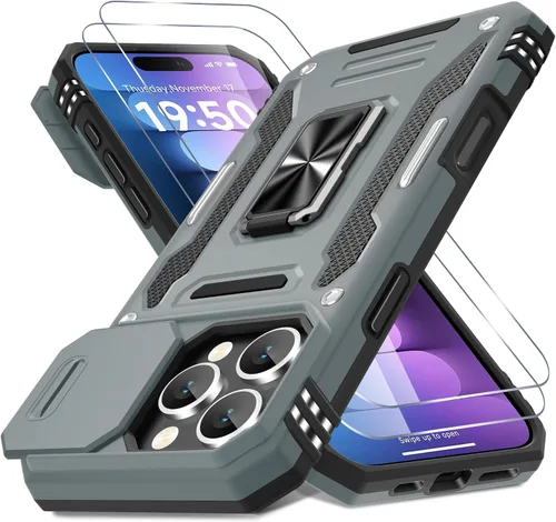 Vista 171 de DEERLAMN Funda para iPhone Xs Max con funda deslizante para cámara + protector de pantalla, soporte giratorio de anillo de grado militar a prueba