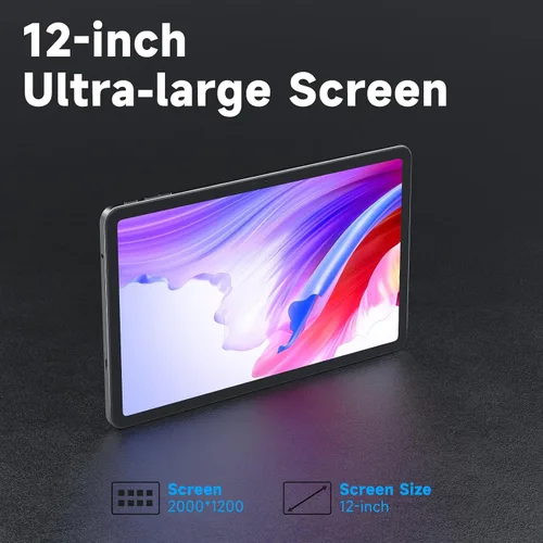 Vista 3 de PEICHENG Tablet 12" Android15.0, juego de pestañas con estuche/teclado/ratón/lápiz capacitivo, octa-core RAM 20GB (6GB+14GB expandir)+ROM 128GB IPS