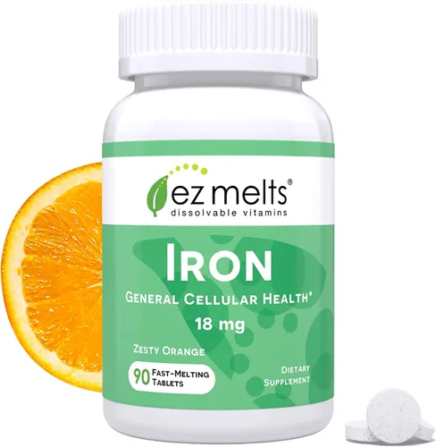 Vista 10 de EZ Melts Hierro soluble 18 mg, 180 tabletas (180 porciones), naranja picante