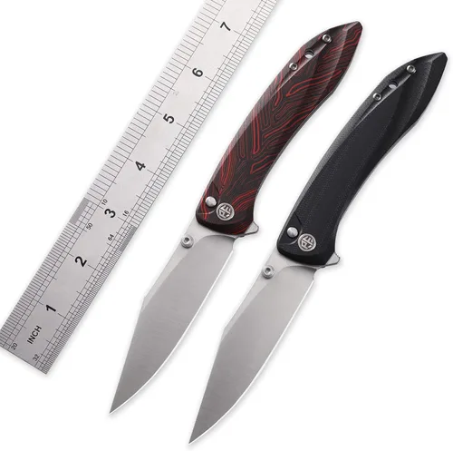 Vista 5 de Petrified fish PFE08 - Cuchillo plegable de crecimiento, hoja de satén K110 de 3.62 pulgadas, cuchillo de bolsillo con bloqueo de botón de mango G10
