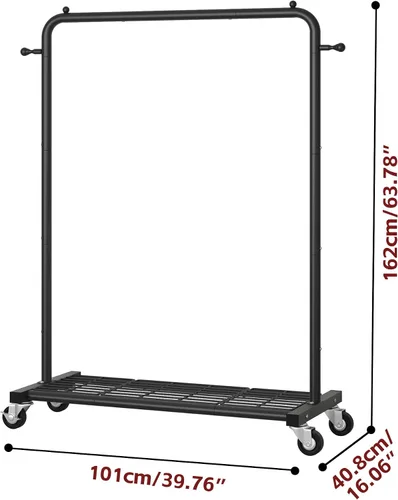 Vista 4 de Sywhitta Perchero con ruedas con estante de almacenamiento de malla y marco de metal resistente, perchero con ruedas para colgar ropa, abrigos