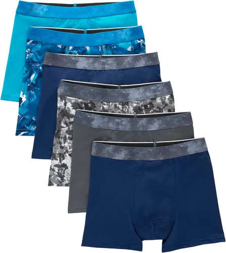 Vista 7 de Hanes Boys' Moves Performance Underwear Boxer Brief, 6-Pack, Mesh Pouch Moisture Wicking Boxer Briefs Negro/Gris