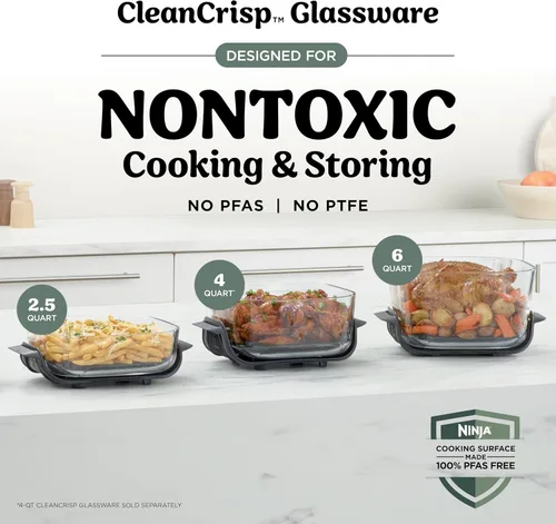 Vista 6 de Ninja Crispi Pro - Freidora de aire de vidrio 6 en 1, 6 cuartos de galón, 2.5 cuartos de galón, recipiente de vidrio con tapa, no tóxico